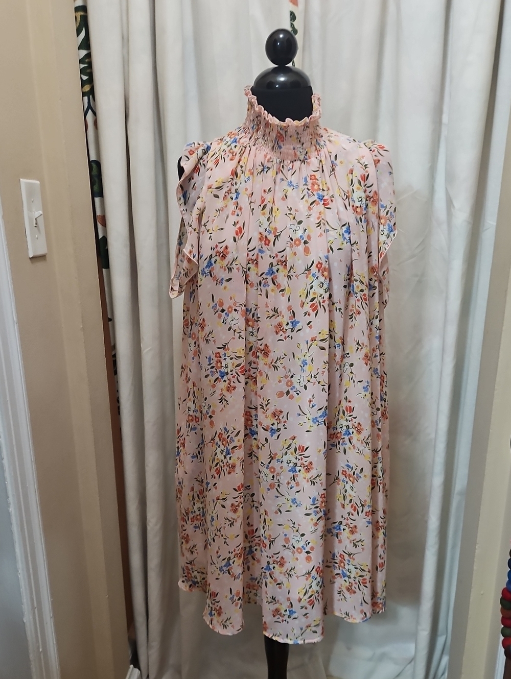 MELLODAY Blush Floral High-Neck Midi Dress